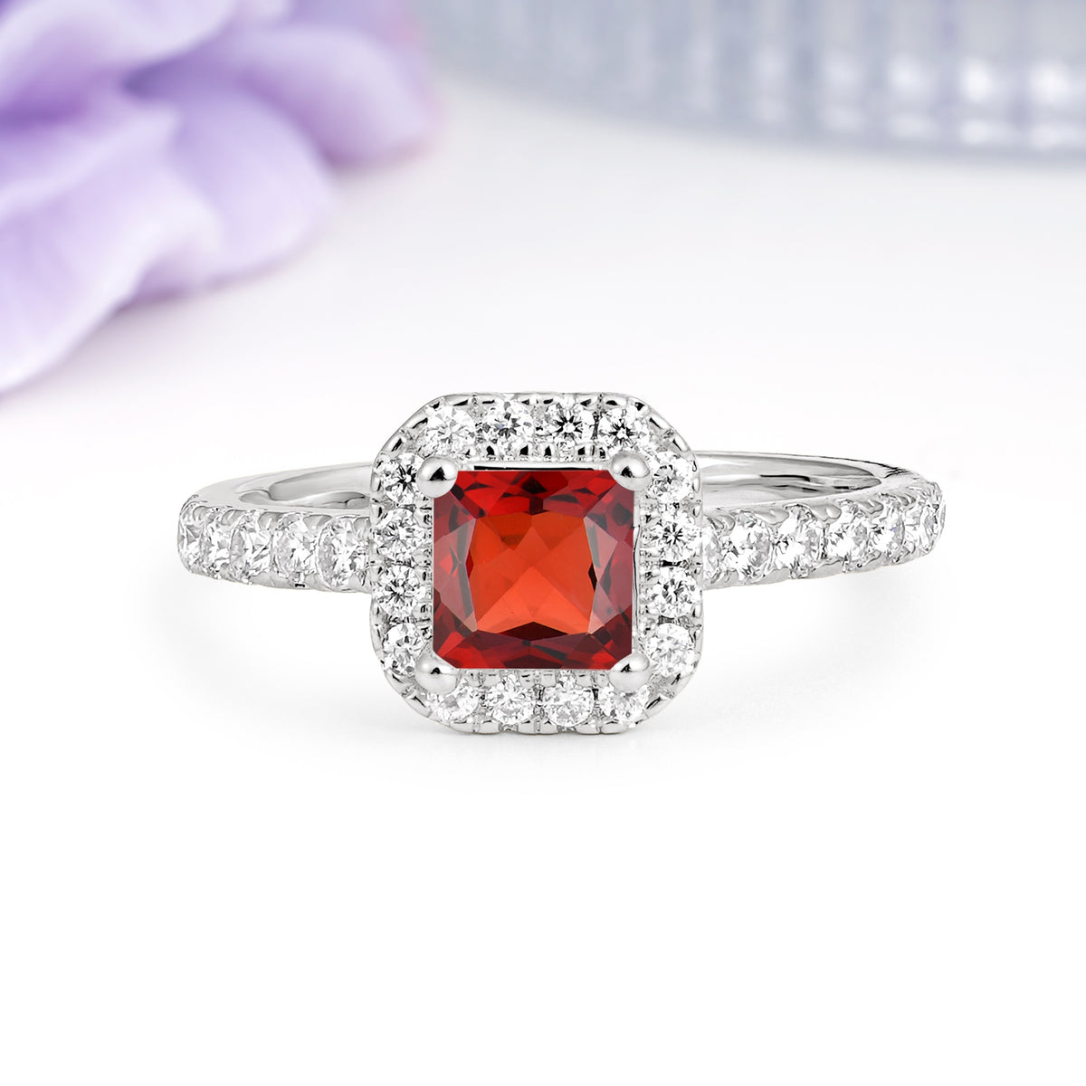 Classic Vintage 4 Prong Emerald Cut Garnet Engagement Ring - Additional view