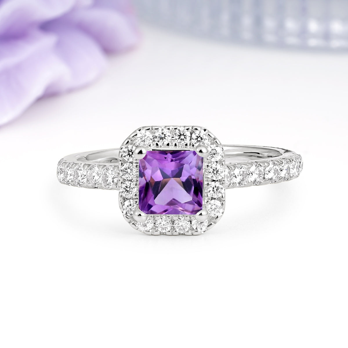 Classic Vintage 4 Prong Emerald Cut Amethyst Engagement Ring - Additional view