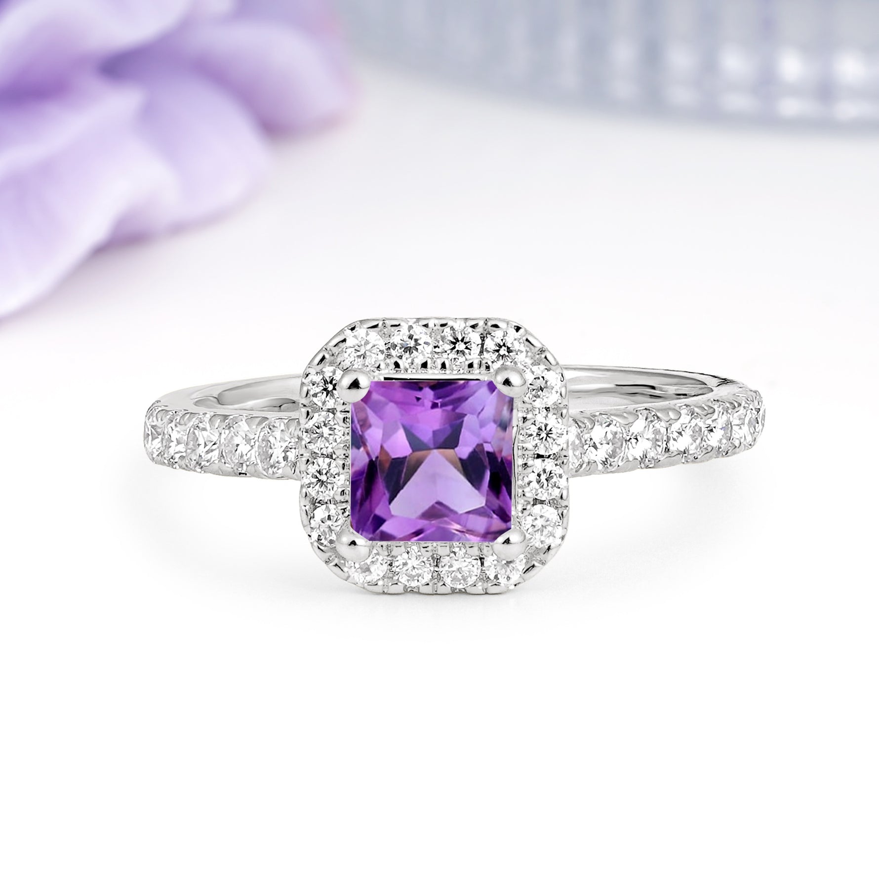Classic Vintage 4 Prong Emerald Cut Amethyst Engagement Ring - Additional view