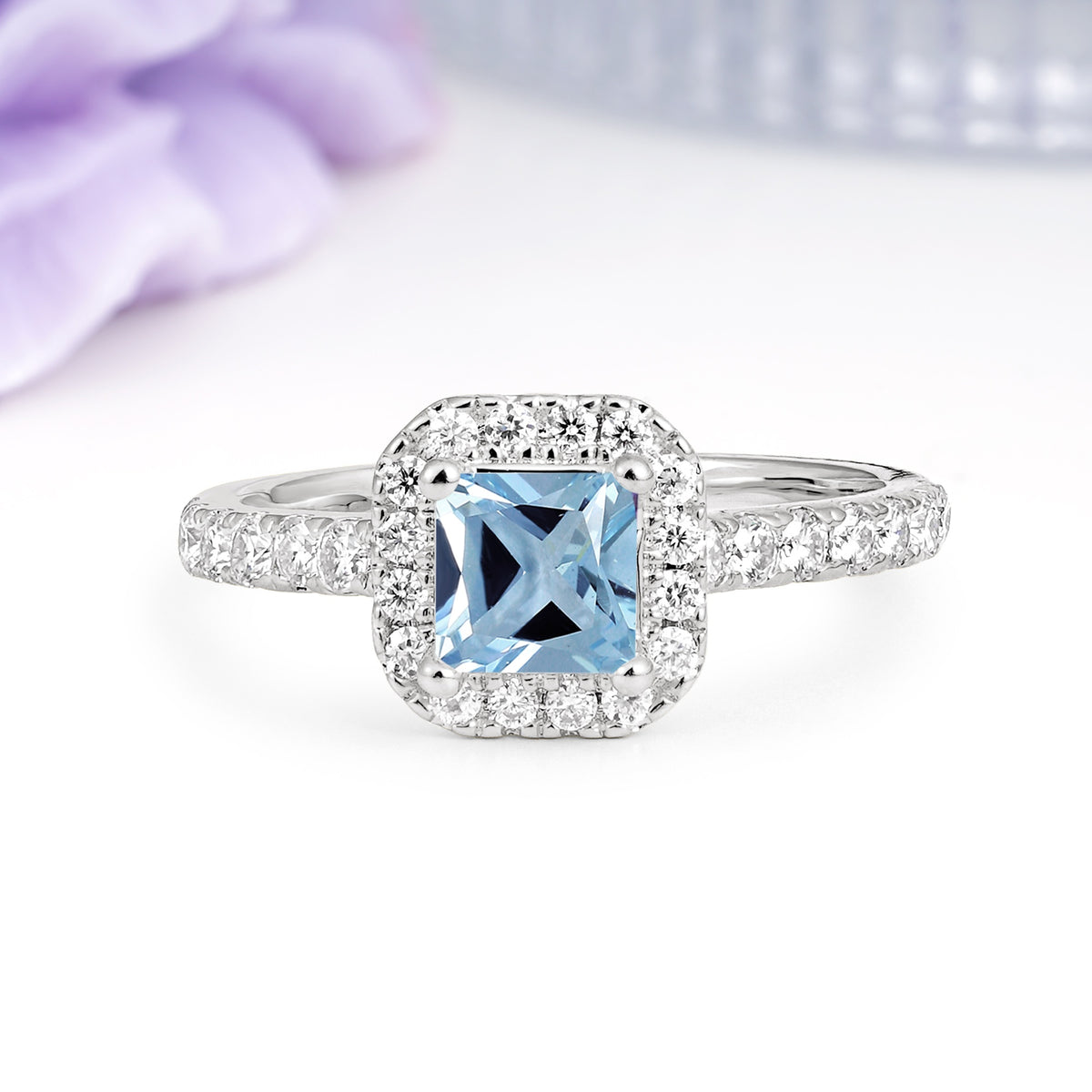Classic Vintage 4 Prong Emerald Cut Aquamarine Engagement Ring - Additional view