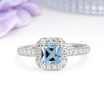 Classic Vintage 4 Prong Emerald Cut Aquamarine Engagement Ring - Additional view