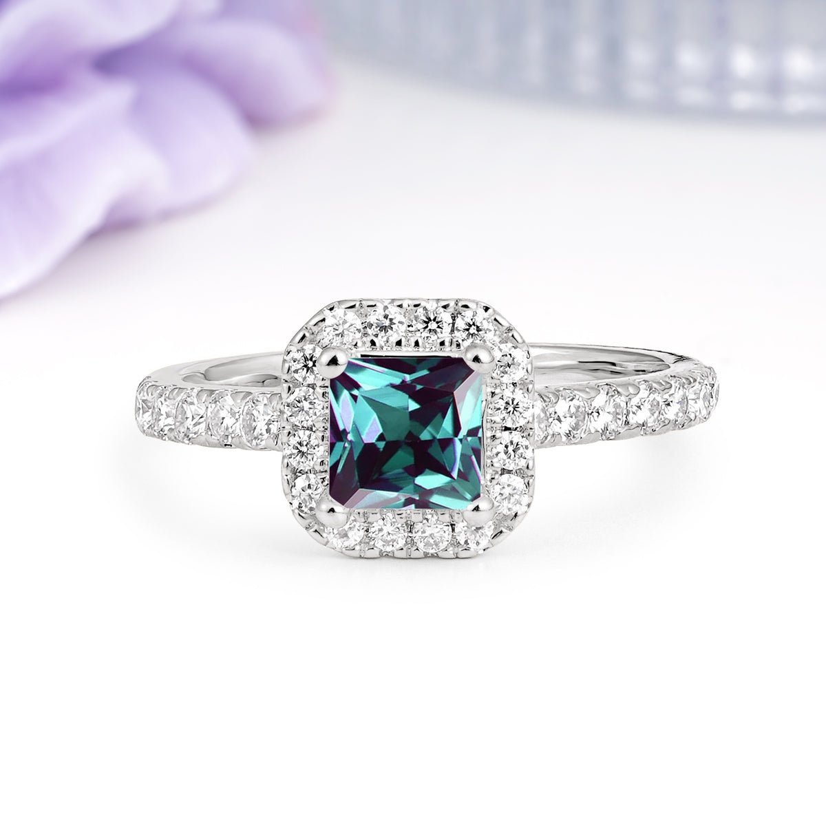 Classic Vintage 4 Prong Emerald Cut Alexandrite Engagement Ring - Additional view