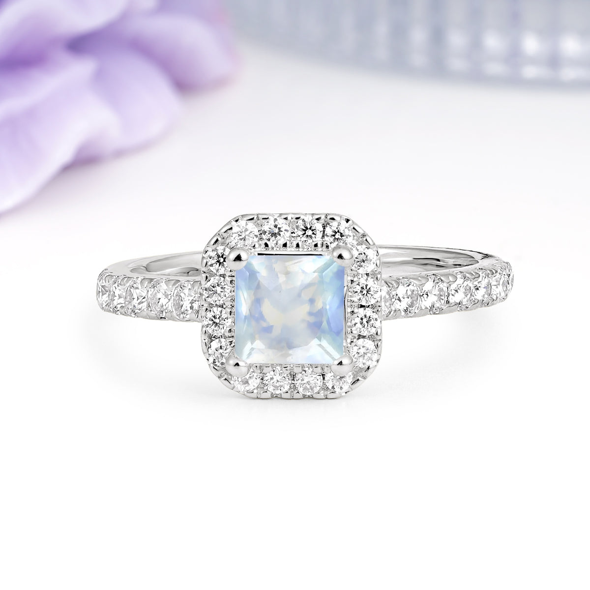 Classic Vintage 4 Prong Emerald Cut Moonstone Engagement Ring - Additional view