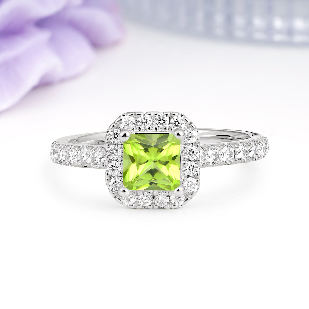 Classic Vintage 4 Prong Emerald Cut Peridot Engagement Ring - Additional view