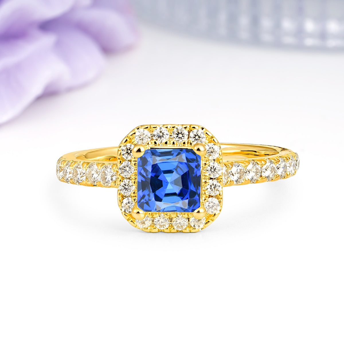 Classic Vintage 4 Prong Emerald Cut Sapphire Engagement Ring - Additional view