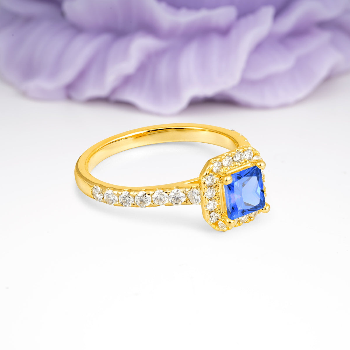 Classic Vintage 4 Prong Emerald Cut Sapphire Engagement Ring - Additional view