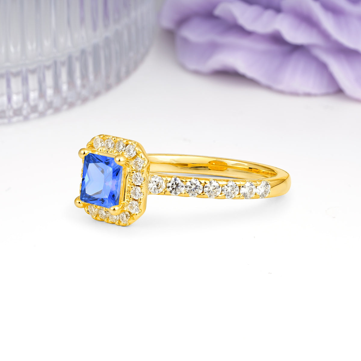 Classic Vintage 4 Prong Emerald Cut Sapphire Engagement Ring - Additional view
