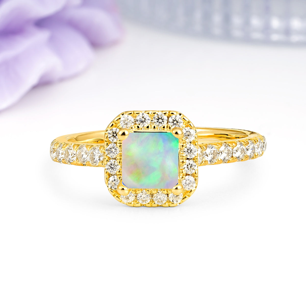 Classic Vintage 4 Prong Emerald Cut Fire Opal Engagement Ring - Additional view