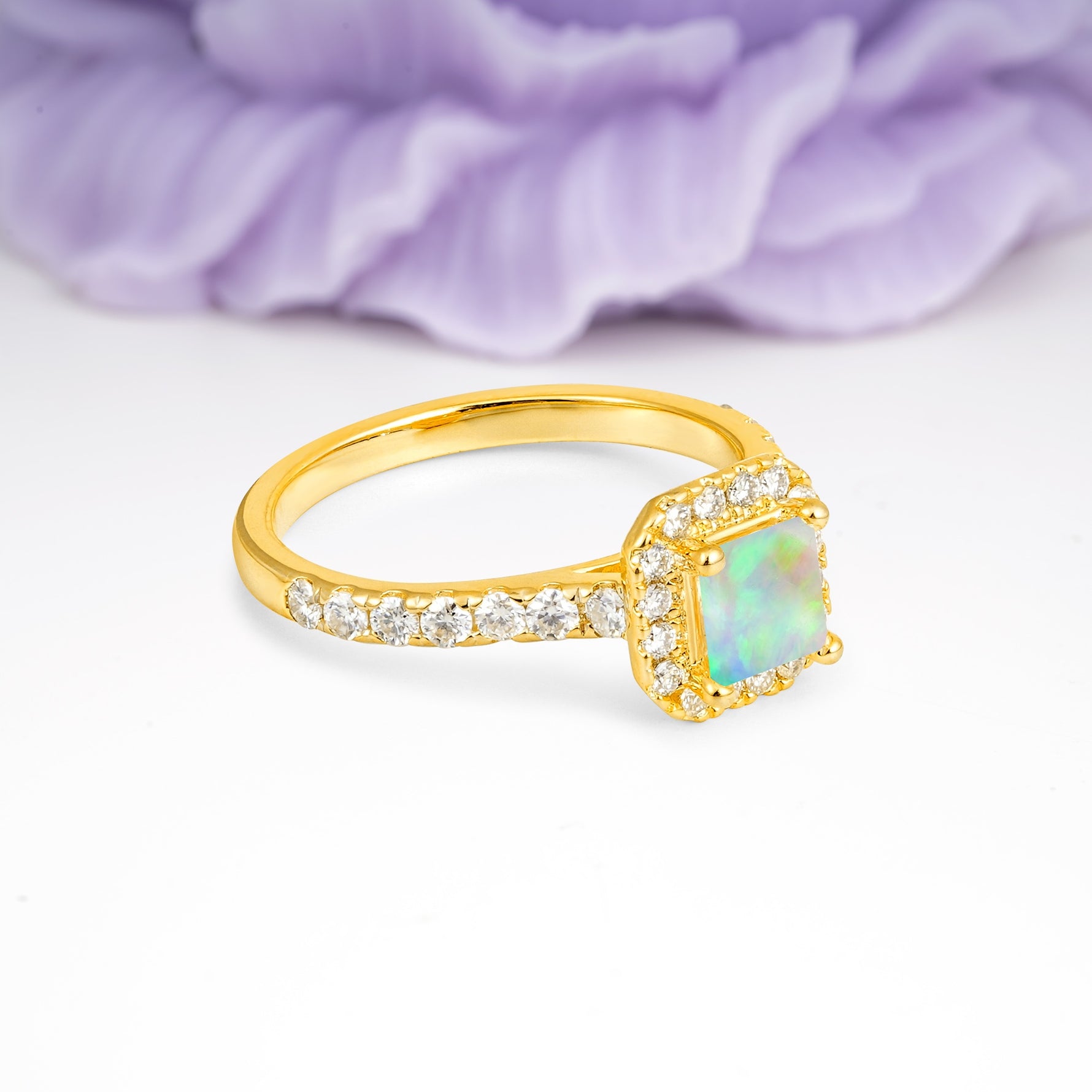 Classic Vintage 4 Prong Emerald Cut Fire Opal Engagement Ring - Additional view