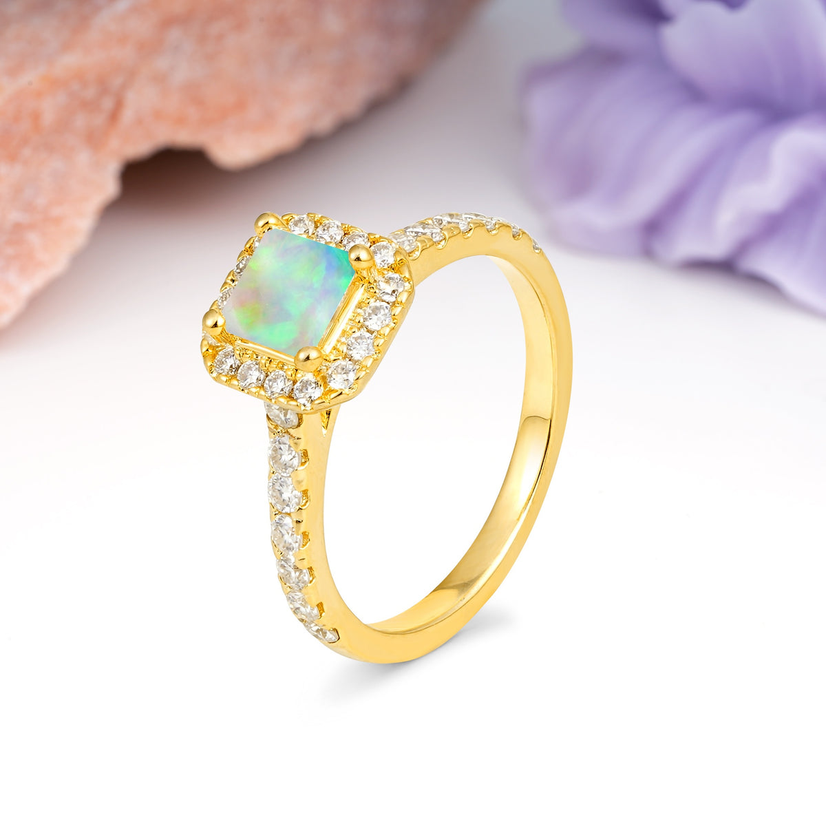 Classic Vintage 4 Prong Emerald Cut Fire Opal Engagement Ring - Additional view