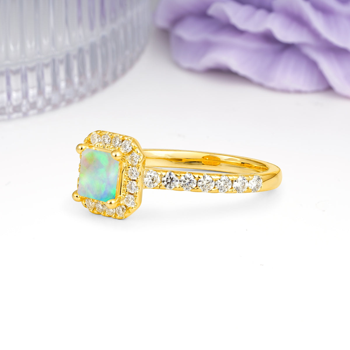 Classic Vintage 4 Prong Emerald Cut Fire Opal Engagement Ring - Additional view