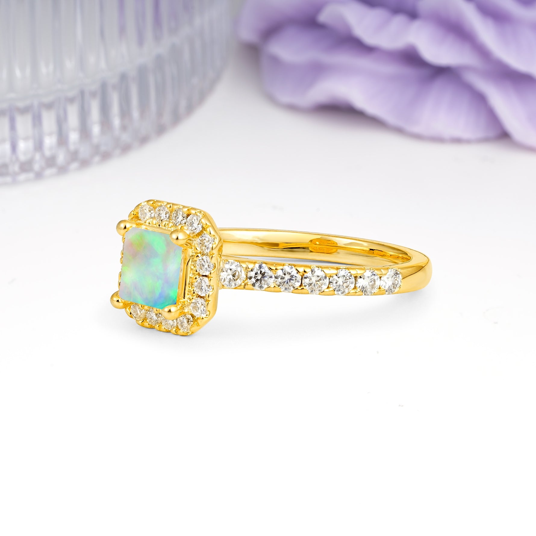 Classic Vintage 4 Prong Emerald Cut Fire Opal Engagement Ring - Additional view