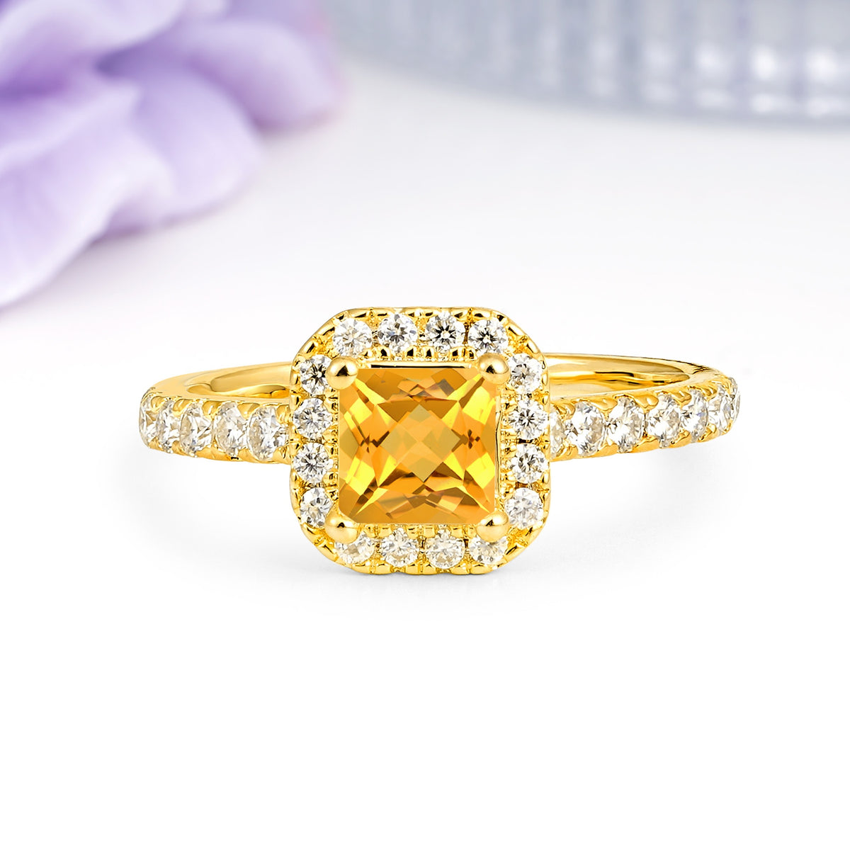 Classic Vintage 4 Prong Emerald Cut Citrine Engagement Ring - Additional view