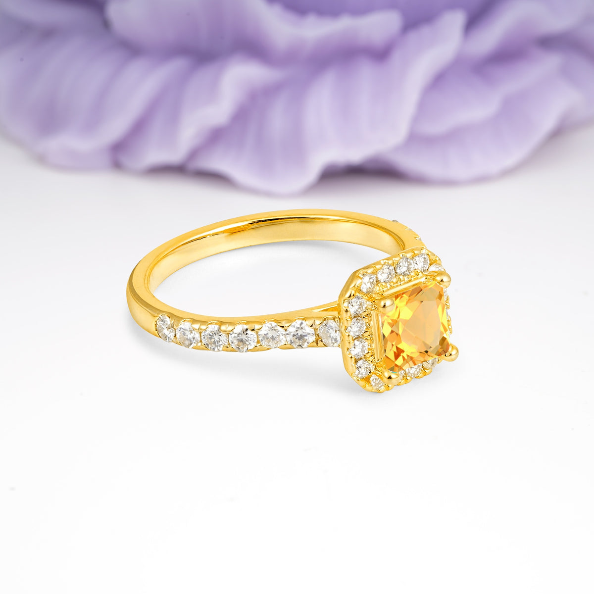 Classic Vintage 4 Prong Emerald Cut Citrine Engagement Ring - Additional view