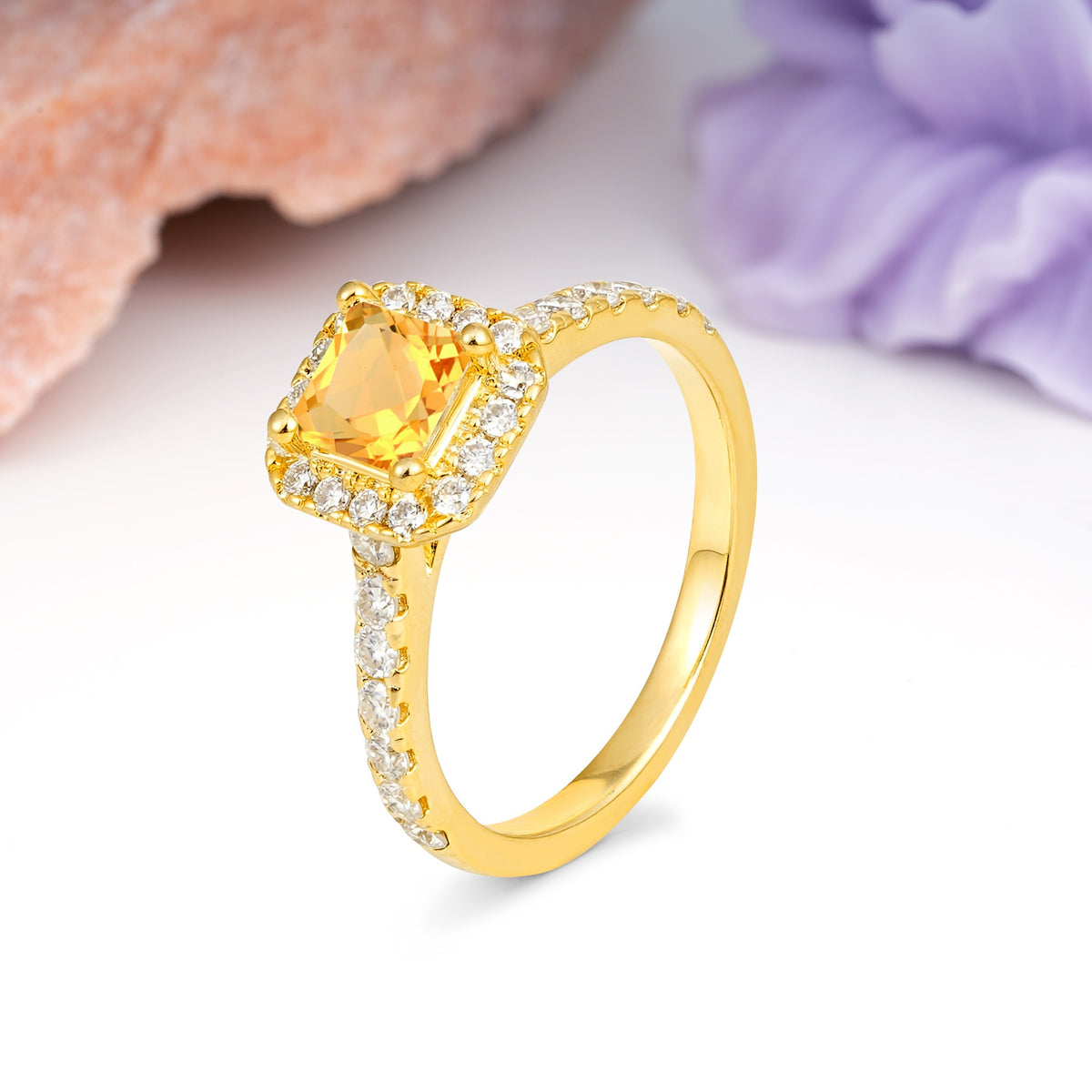 Classic Vintage 4 Prong Emerald Cut Citrine Engagement Ring - Additional view