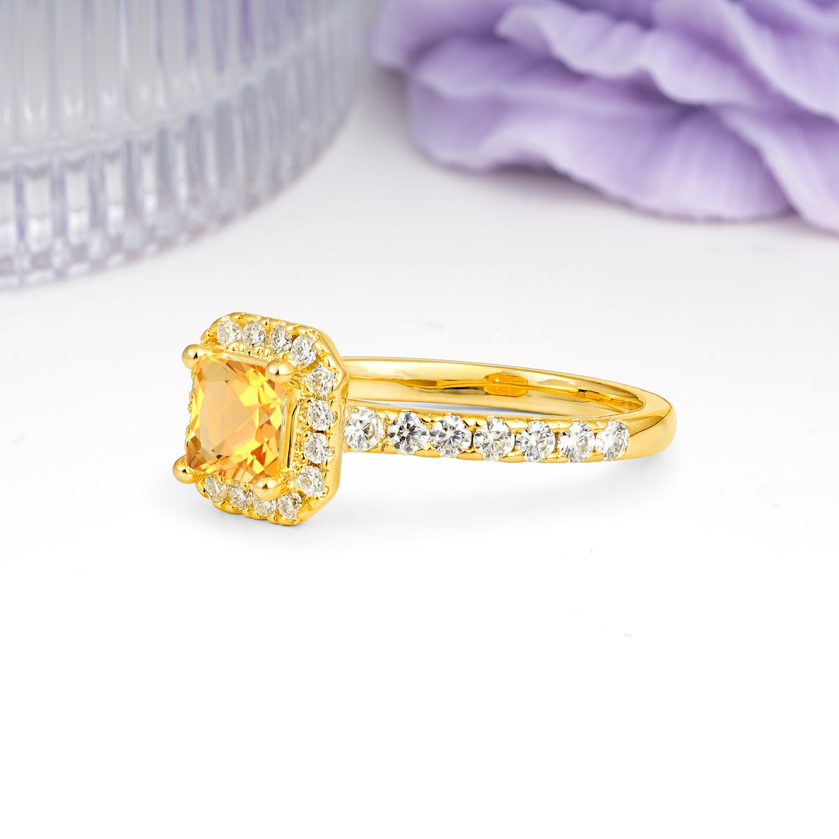 Classic Vintage 4 Prong Emerald Cut Citrine Engagement Ring - Additional view