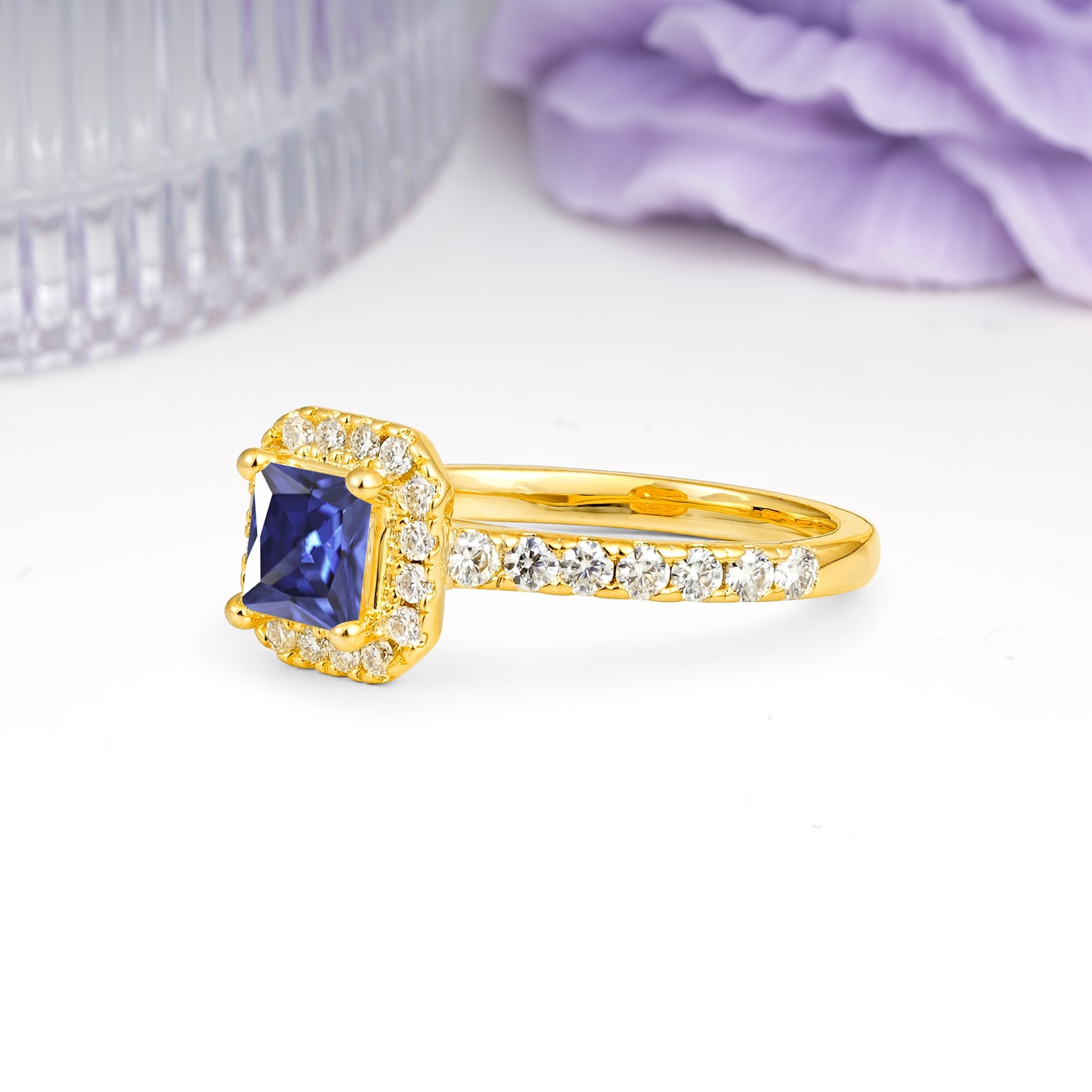 Classic Vintage 4 Prong Emerald Cut Tanzanite Engagement Ring - Additional view