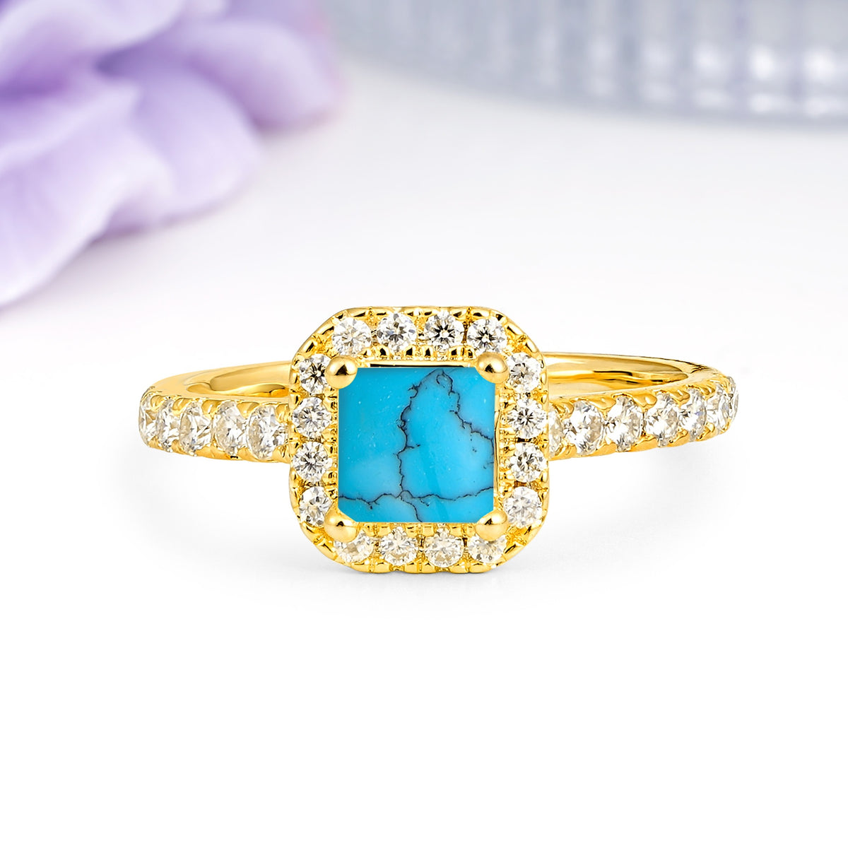 Classic Vintage 4 Prong Emerald Cut Turquoise Engagement Ring - Additional view