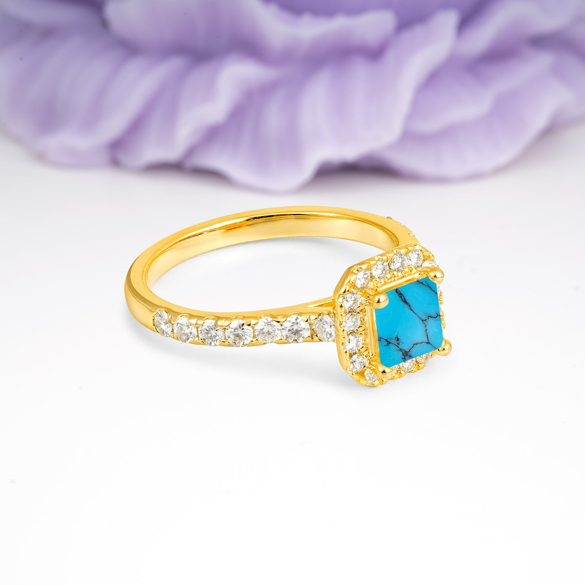 Classic Vintage 4 Prong Emerald Cut Turquoise Engagement Ring - Additional view