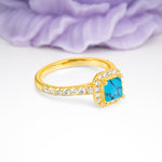 Classic Vintage 4 Prong Emerald Cut Turquoise Engagement Ring - Additional view
