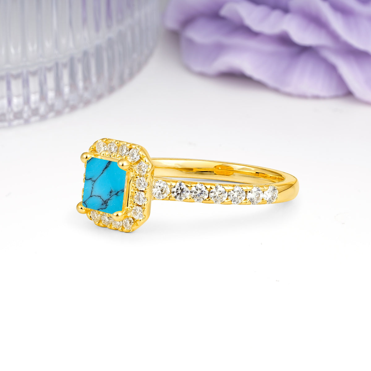 Classic Vintage 4 Prong Emerald Cut Turquoise Engagement Ring - Additional view
