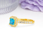 Classic Vintage 4 Prong Emerald Cut Turquoise Engagement Ring - Additional view