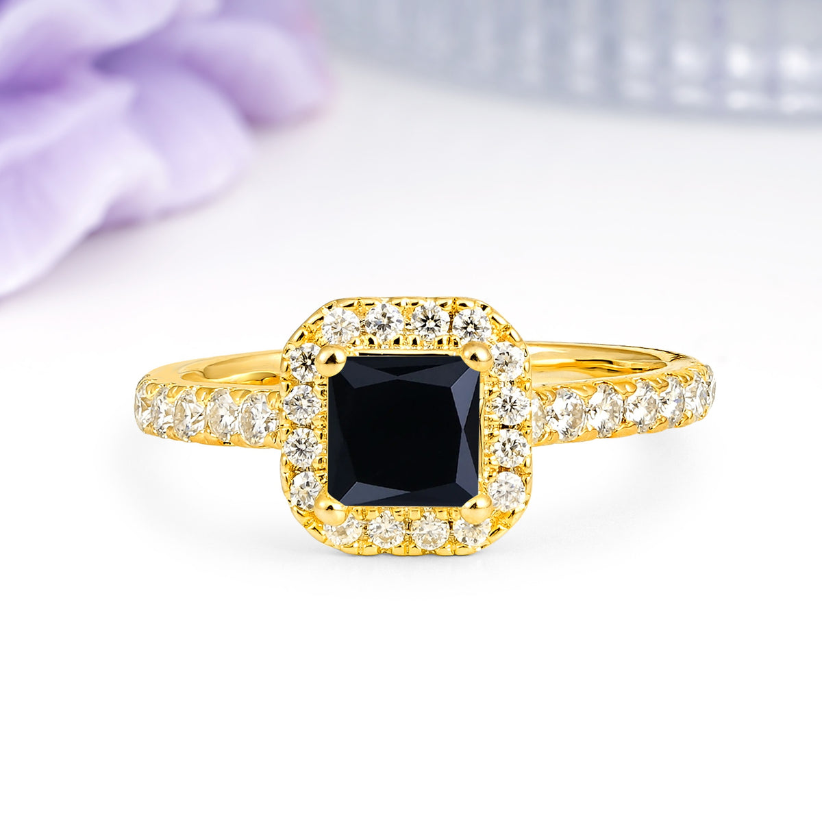 Classic Vintage 4 Prong Emerald Cut Black Onyx Engagement Ring - Additional view