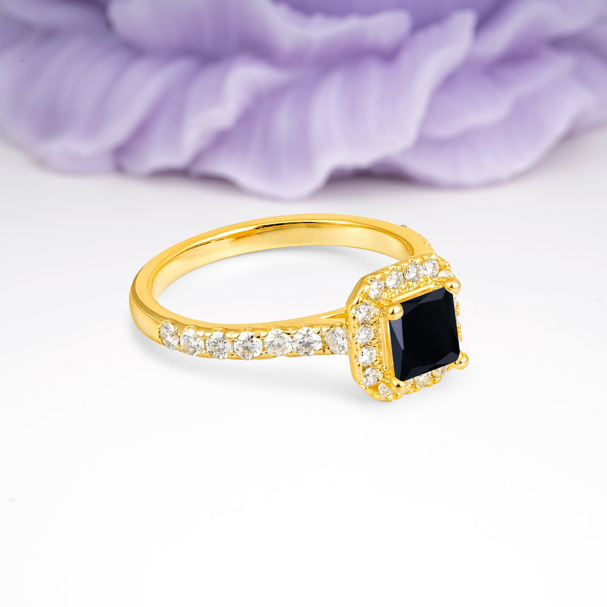 Classic Vintage 4 Prong Emerald Cut Black Onyx Engagement Ring - Additional view