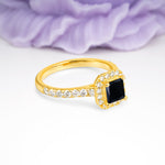 Classic Vintage 4 Prong Emerald Cut Black Onyx Engagement Ring - Additional view