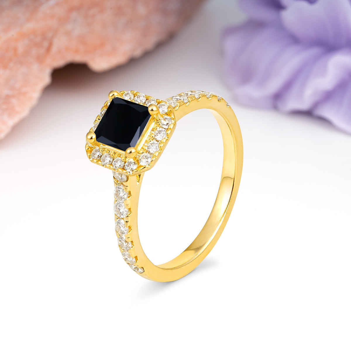 Classic Vintage 4 Prong Emerald Cut Black Onyx Engagement Ring - Additional view