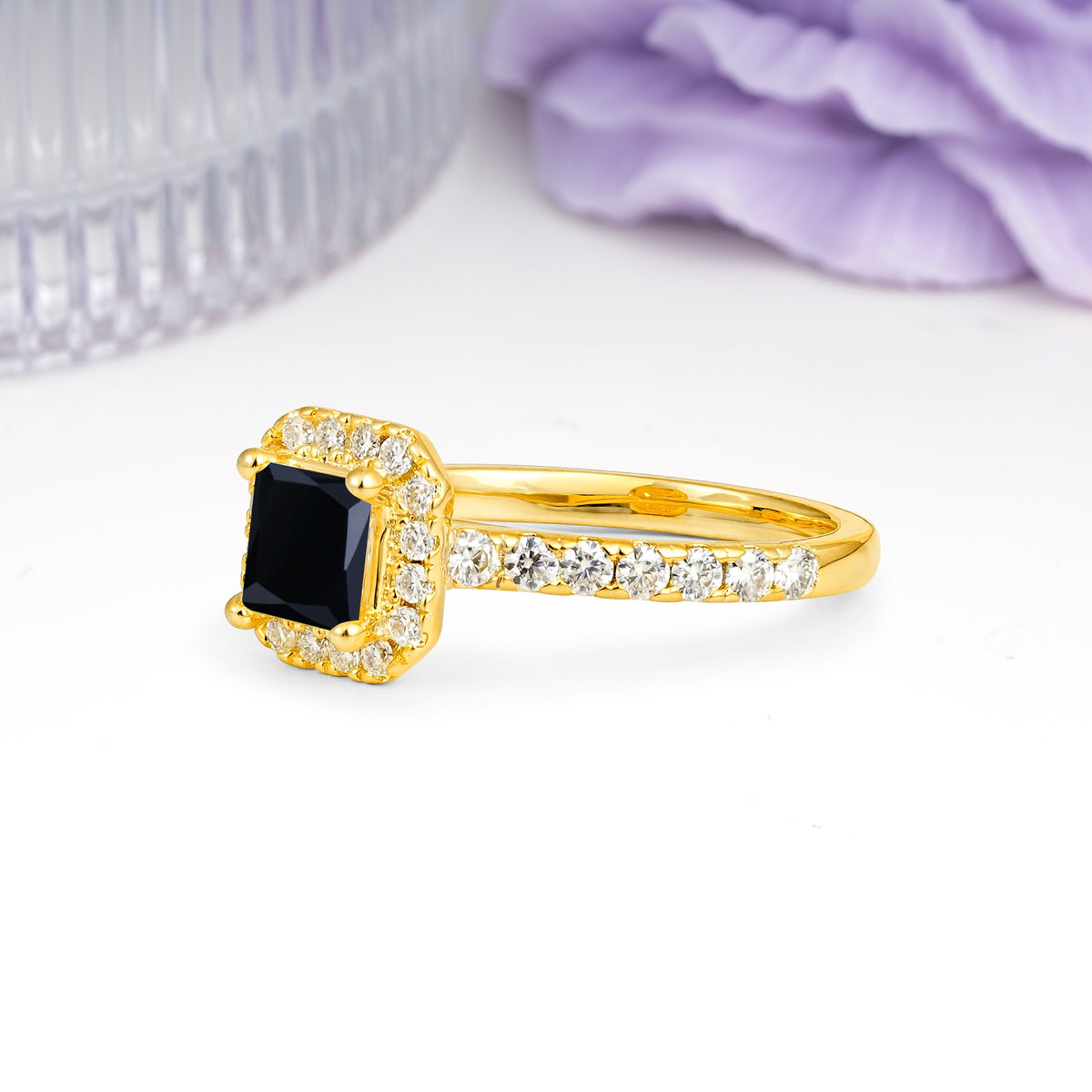 Classic Vintage 4 Prong Emerald Cut Black Onyx Engagement Ring - Additional view