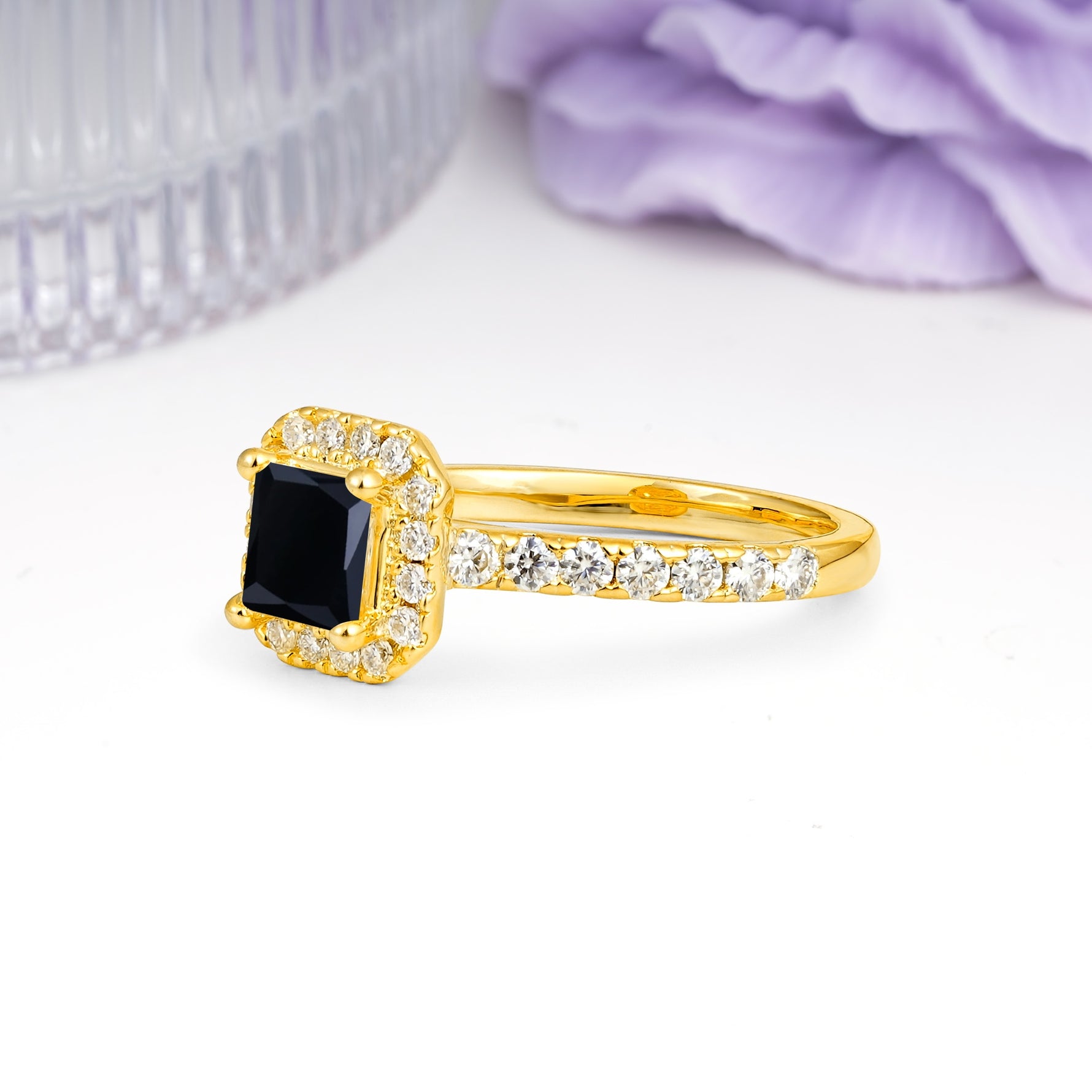 Classic Vintage 4 Prong Emerald Cut Black Onyx Engagement Ring - Additional view