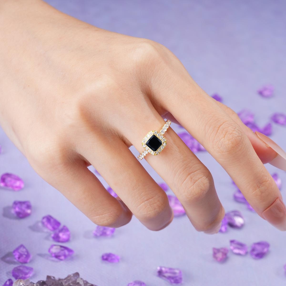 Classic Vintage 4 Prong Emerald Cut Black Onyx Engagement Ring