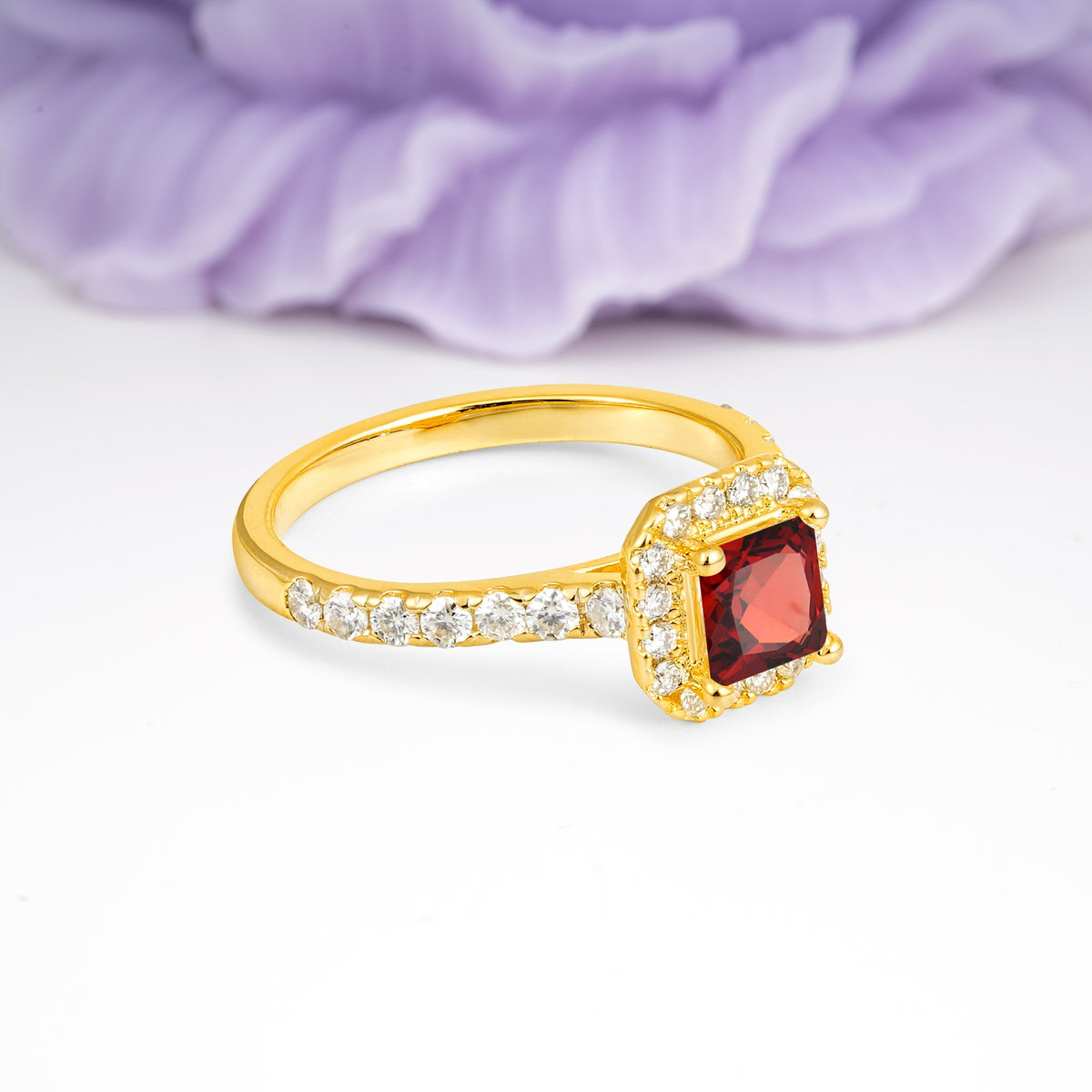 Classic Vintage 4 Prong Emerald Cut Garnet Engagement Ring - Additional view
