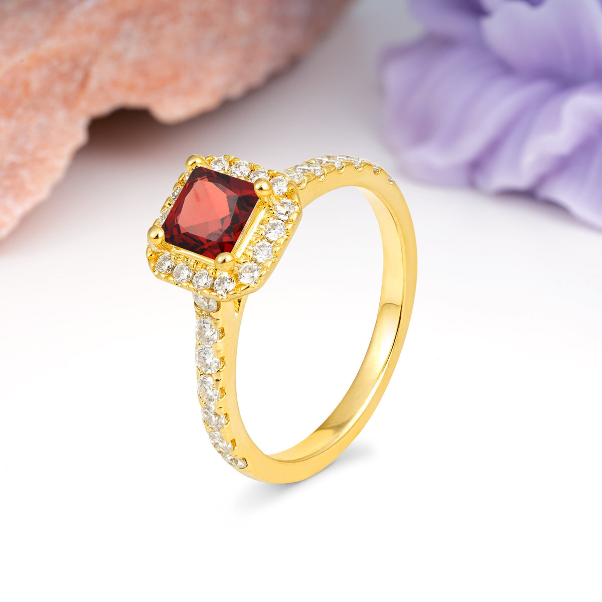 Classic Vintage 4 Prong Emerald Cut Garnet Engagement Ring - Additional view