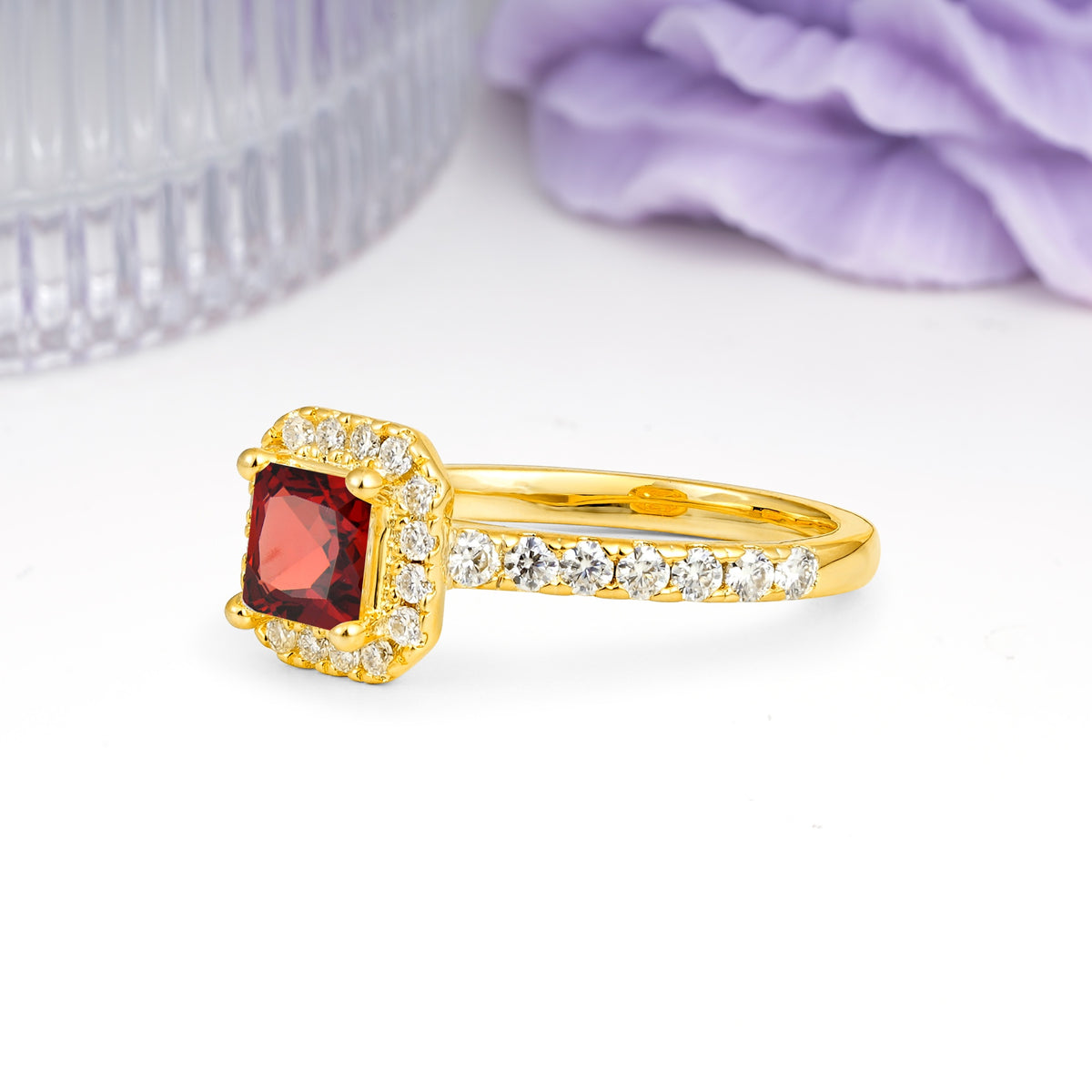 Classic Vintage 4 Prong Emerald Cut Garnet Engagement Ring - Additional view