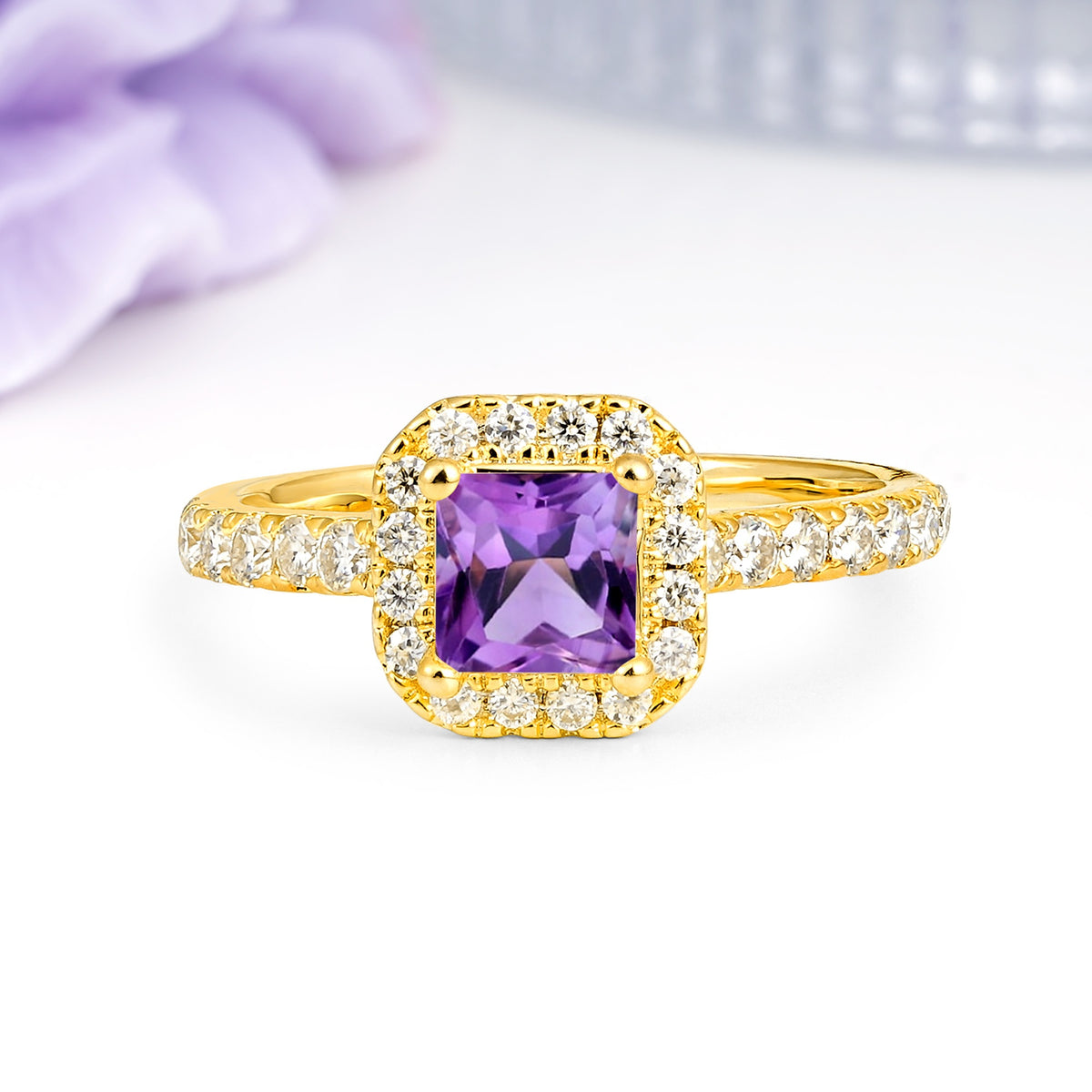 Classic Vintage 4 Prong Emerald Cut Amethyst Engagement Ring - Additional view