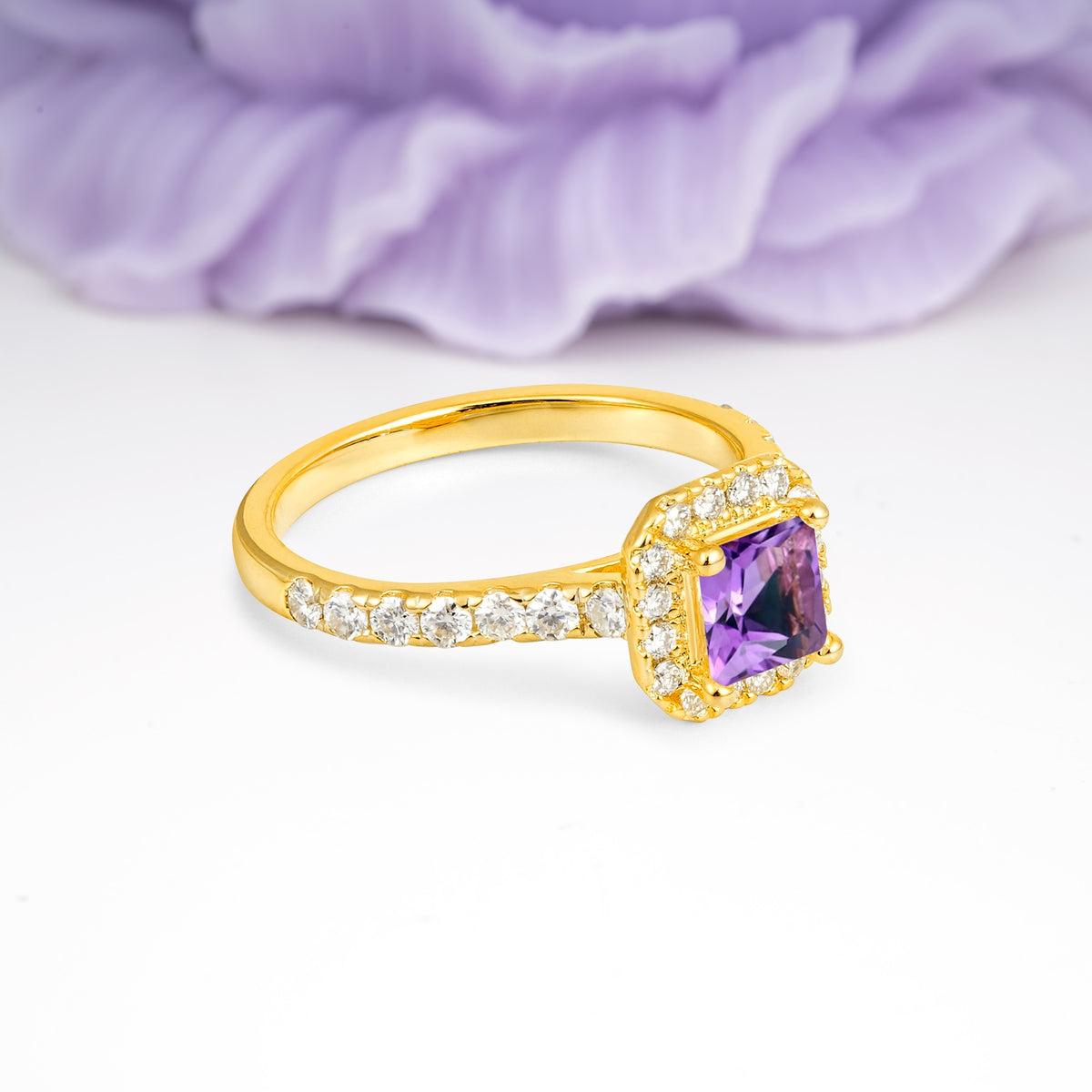 Classic Vintage 4 Prong Emerald Cut Amethyst Engagement Ring - Additional view