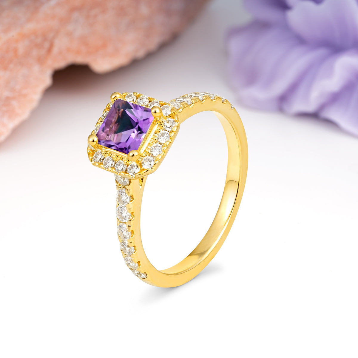 Classic Vintage 4 Prong Emerald Cut Amethyst Engagement Ring - Additional view