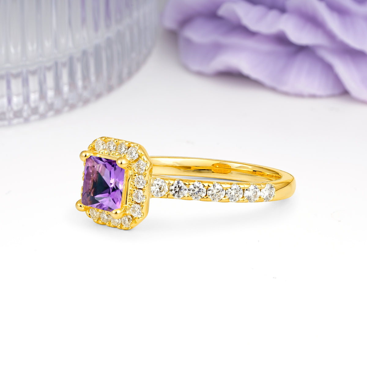 Classic Vintage 4 Prong Emerald Cut Amethyst Engagement Ring - Additional view