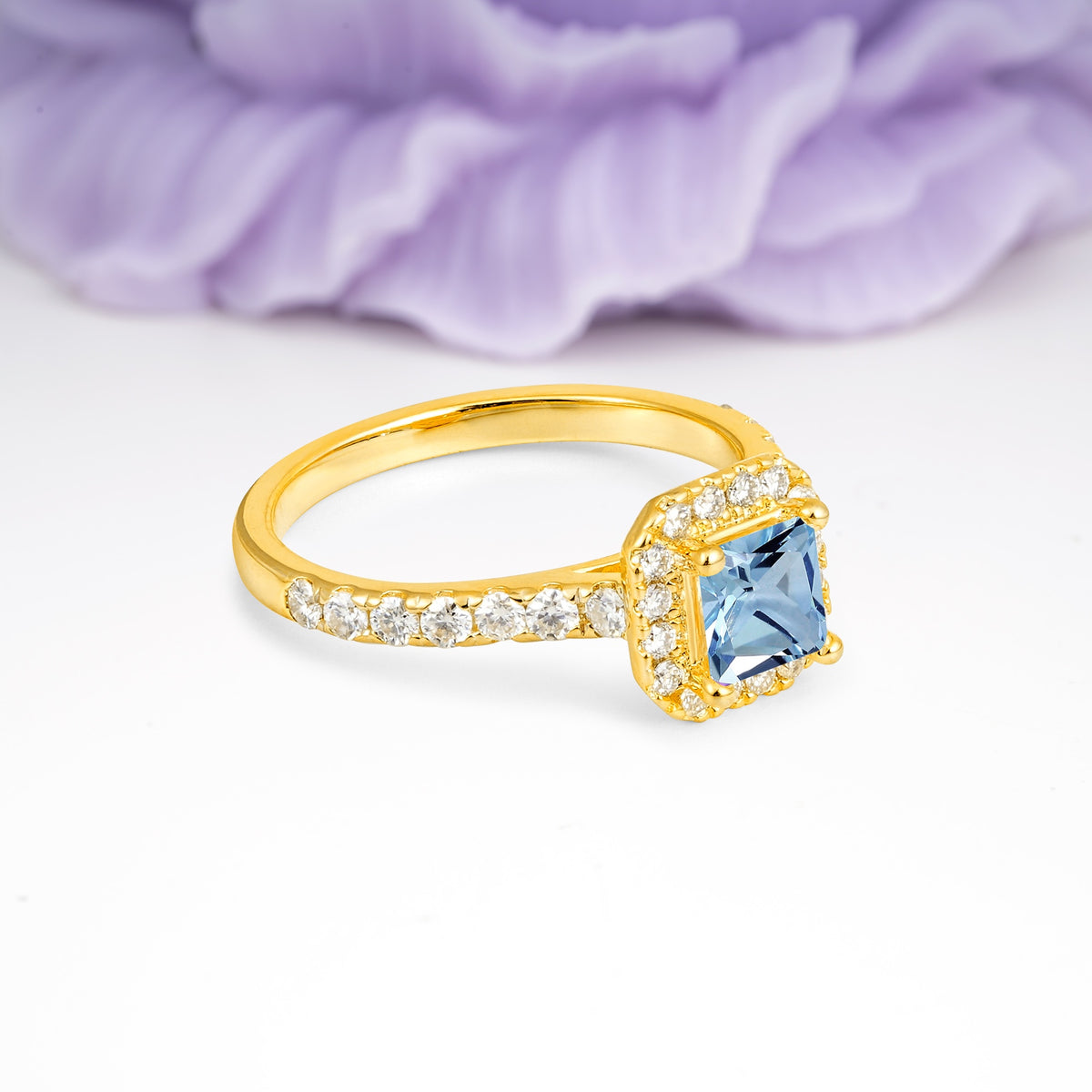 Classic Vintage 4 Prong Emerald Cut Aquamarine Engagement Ring - Additional view