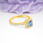 Classic Vintage 4 Prong Emerald Cut Aquamarine Engagement Ring - Additional view