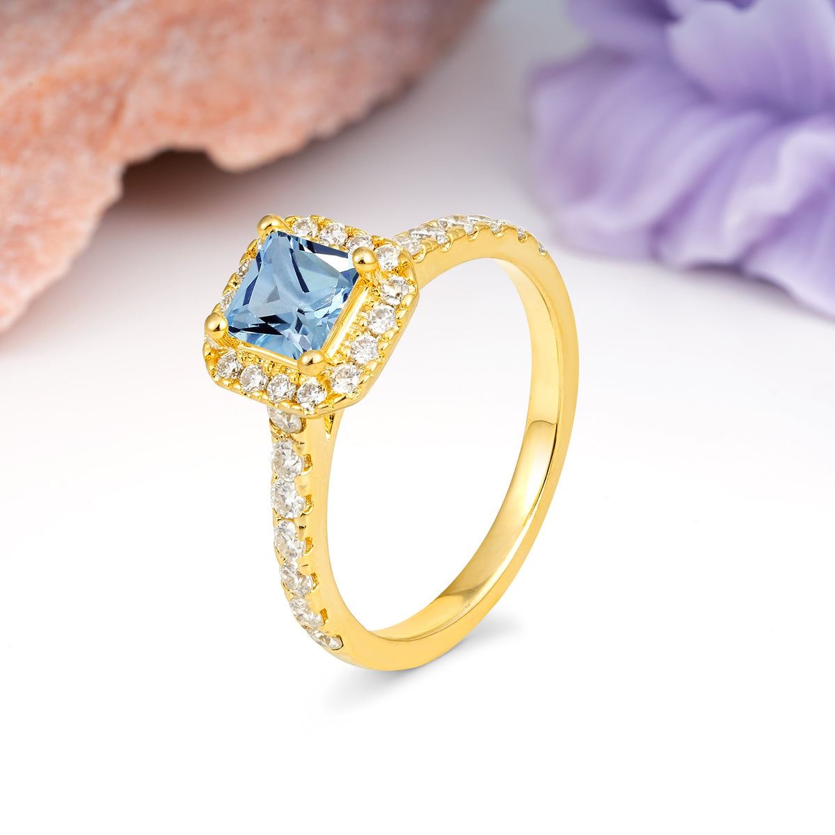 Classic Vintage 4 Prong Emerald Cut Aquamarine Engagement Ring - Additional view
