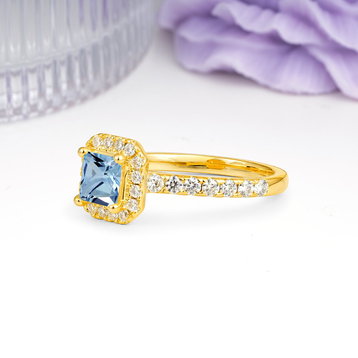 Classic Vintage 4 Prong Emerald Cut Aquamarine Engagement Ring - Additional view