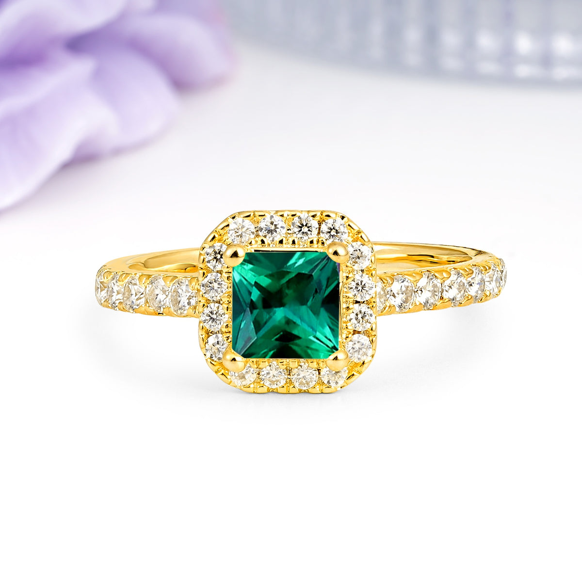 Classic Vintage 4 Prong Emerald Cut Emerald Engagement Ring - Additional view