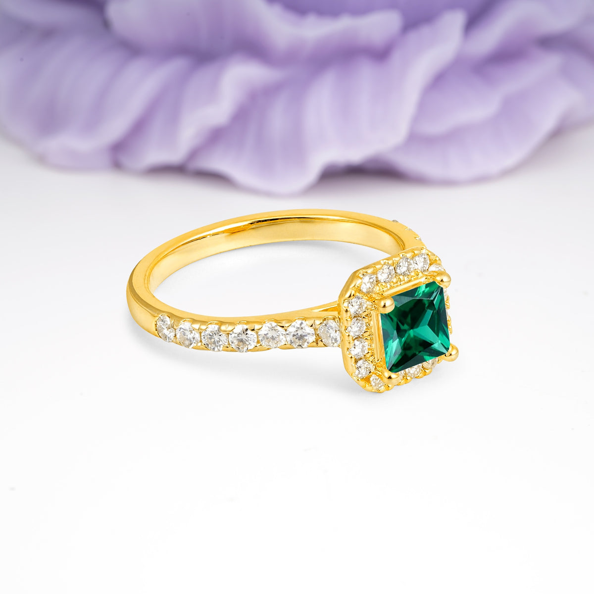 Classic Vintage 4 Prong Emerald Cut Emerald Engagement Ring - Additional view