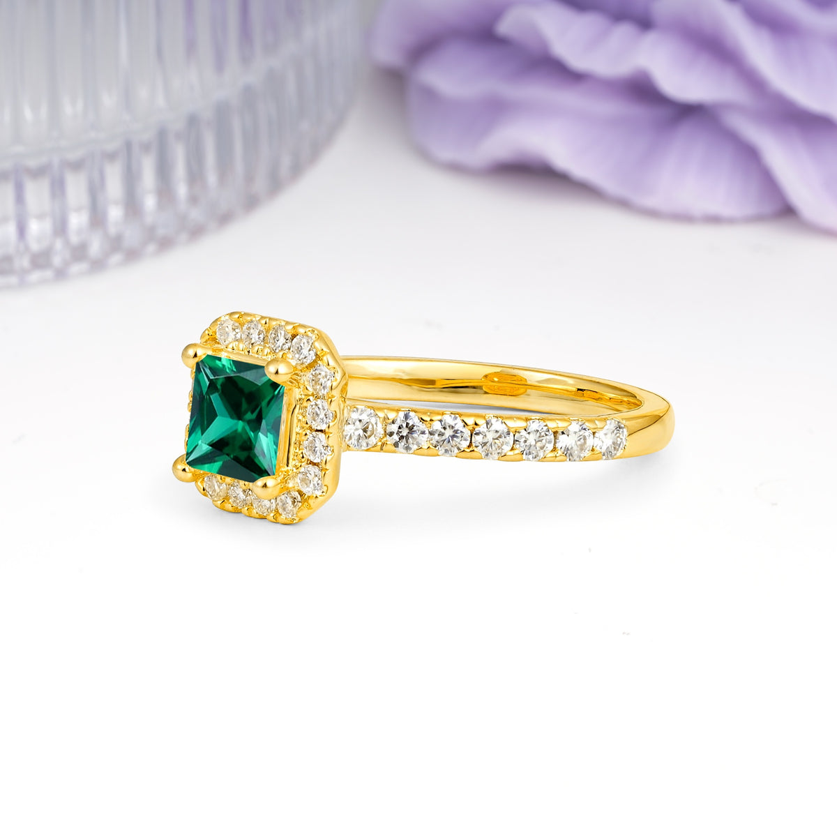 Classic Vintage 4 Prong Emerald Cut Emerald Engagement Ring - Additional view