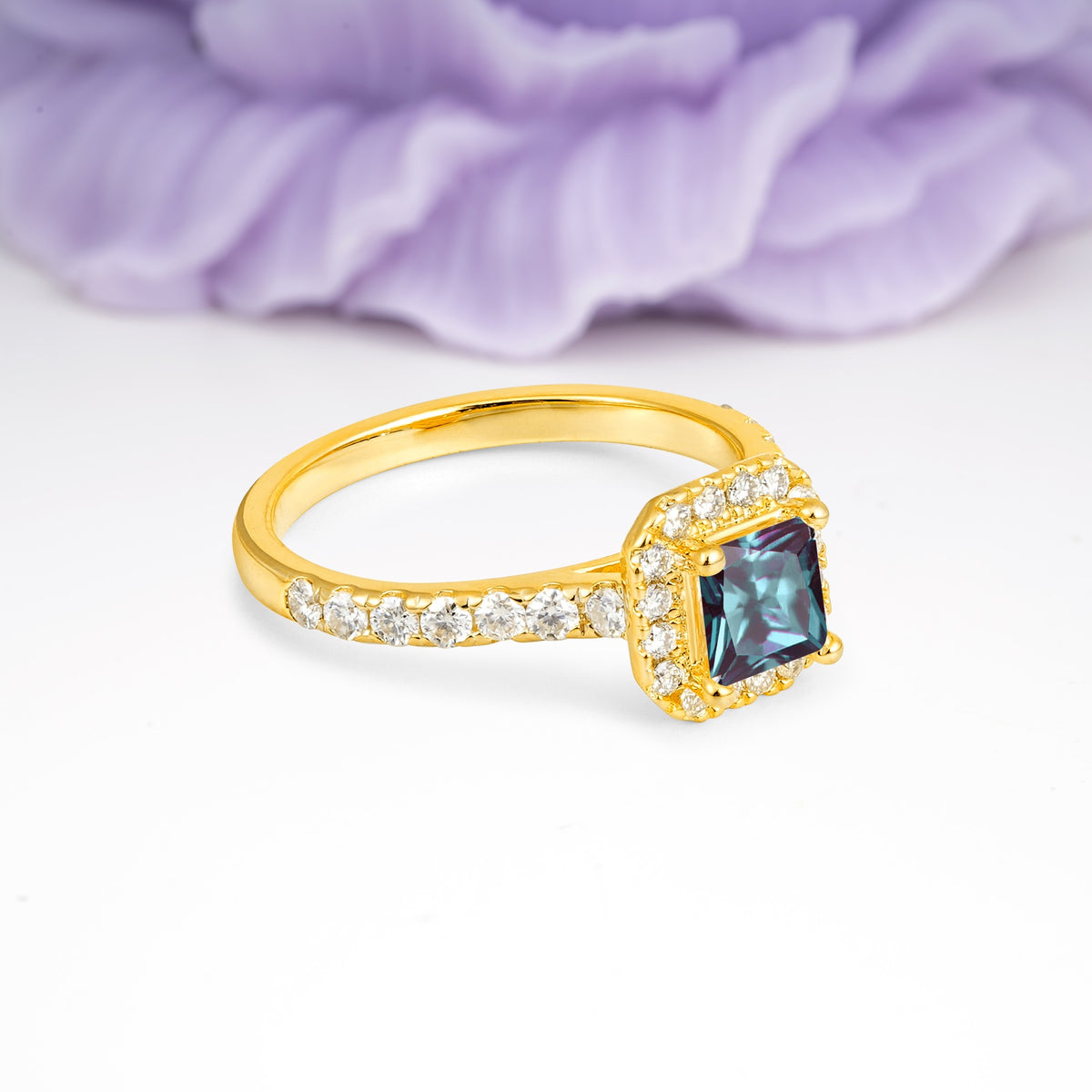 Classic Vintage 4 Prong Emerald Cut Alexandrite Engagement Ring - Additional view