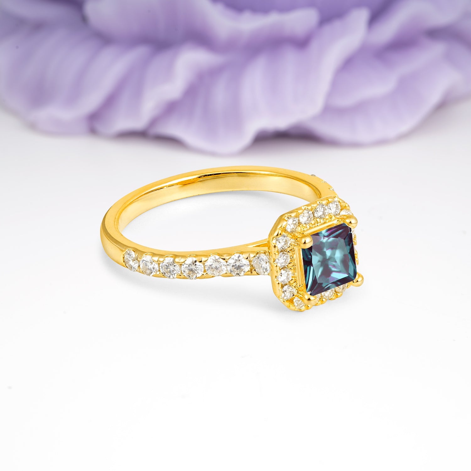 Classic Vintage 4 Prong Emerald Cut Alexandrite Engagement Ring - Additional view