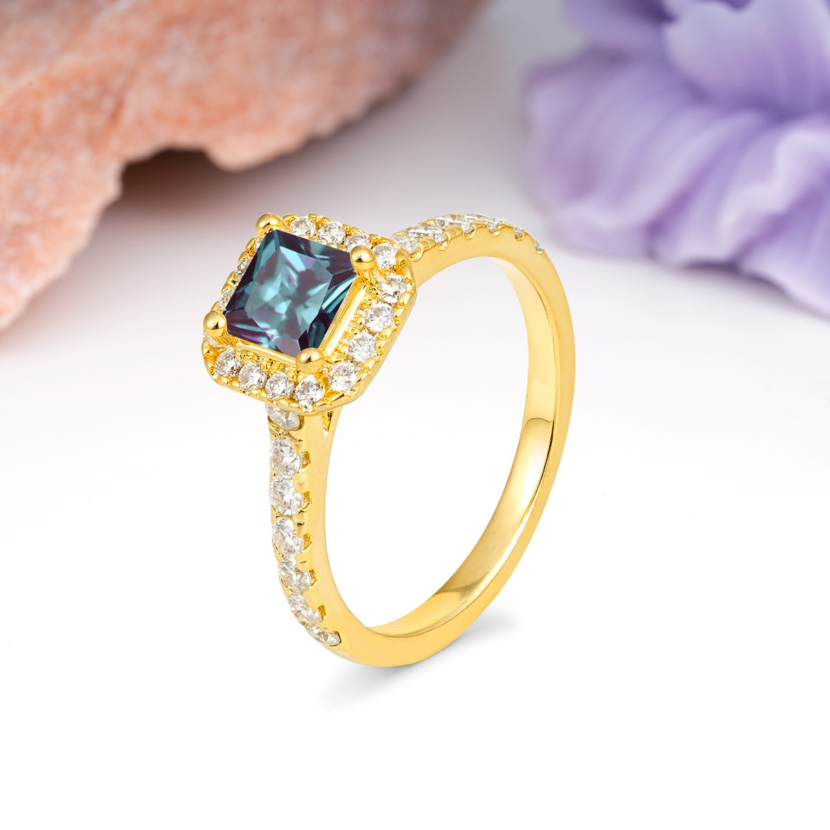 Classic Vintage 4 Prong Emerald Cut Alexandrite Engagement Ring - Additional view
